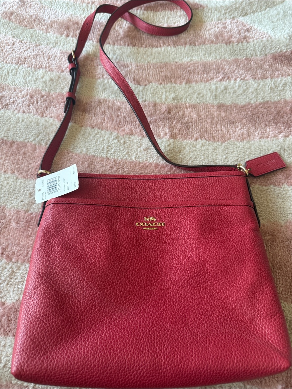 Coach Pebbled Leather Crossbody Bag in Red with Gold Hardware